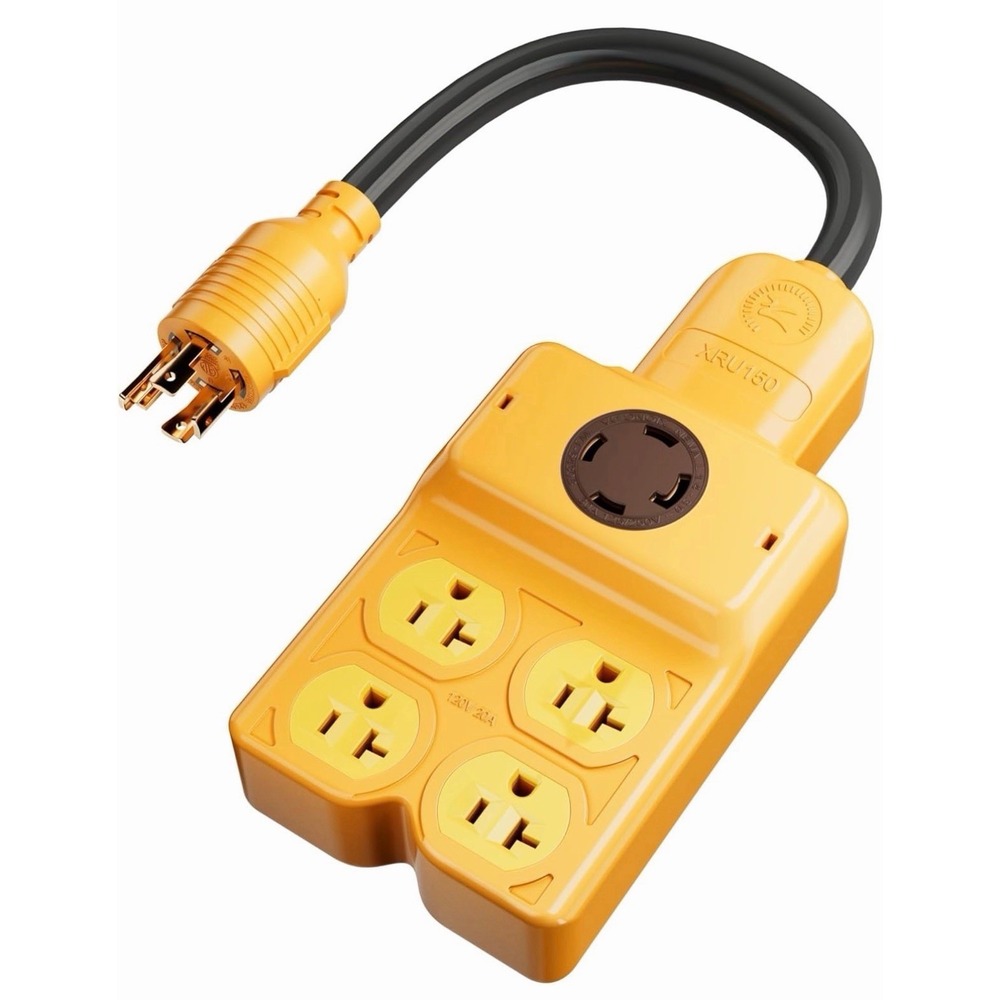 NEMA L14-30P to Four 5-20R/5-15R & L14-30R Generator Adapter Extension Cord, 4 P